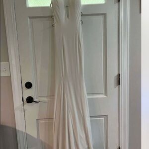 Jovani White Ruched Plunge Gown